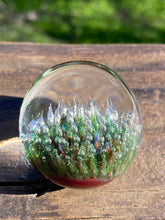 Load image into Gallery viewer, Green Sparkle Purple Rainbow Implosion Flower Glass Marble 1.36 inch