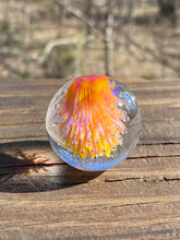 Load image into Gallery viewer, Yellow &amp; Pink Exploding FIESTA Flower Implosion Handmade Glass Marble 1.38 inch
