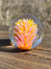 Load image into Gallery viewer, Yellow &amp; Pink Exploding FIESTA Flower Implosion Handmade Glass Marble 1.38 inch
